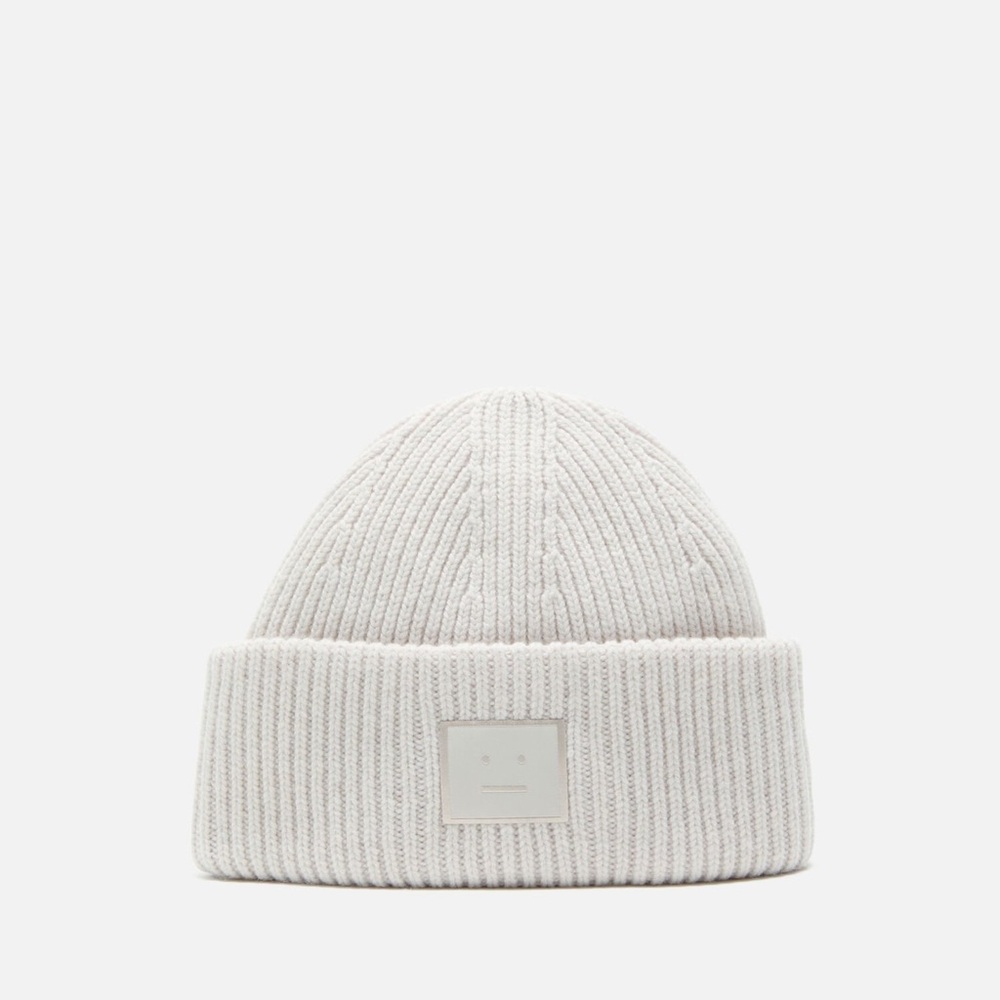 Acne Studios Ribbed Face Logo Beanie • Biscuit Beige • NWT Sold Out Colorway